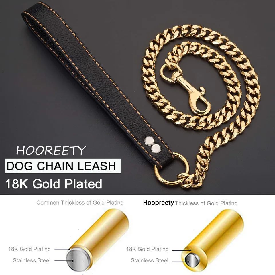 Luxury Dog Chain Leash with Genuine Leather Handle