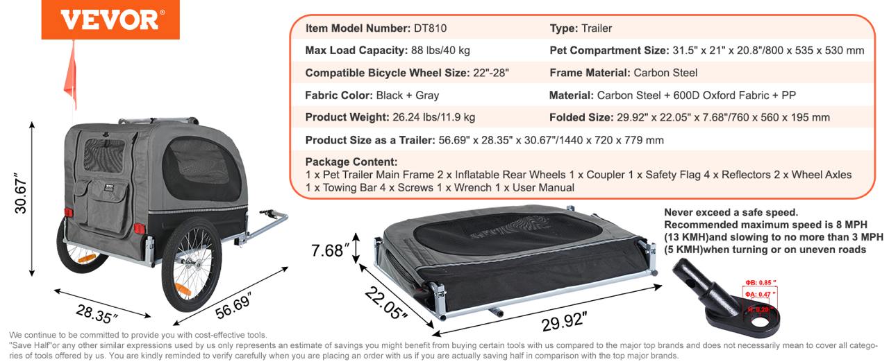 VEVOR Dog Bike Trailer